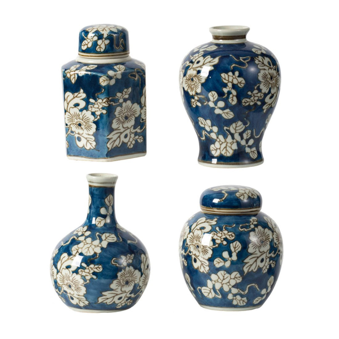 Set of 4 Blue and White Jar and Vase