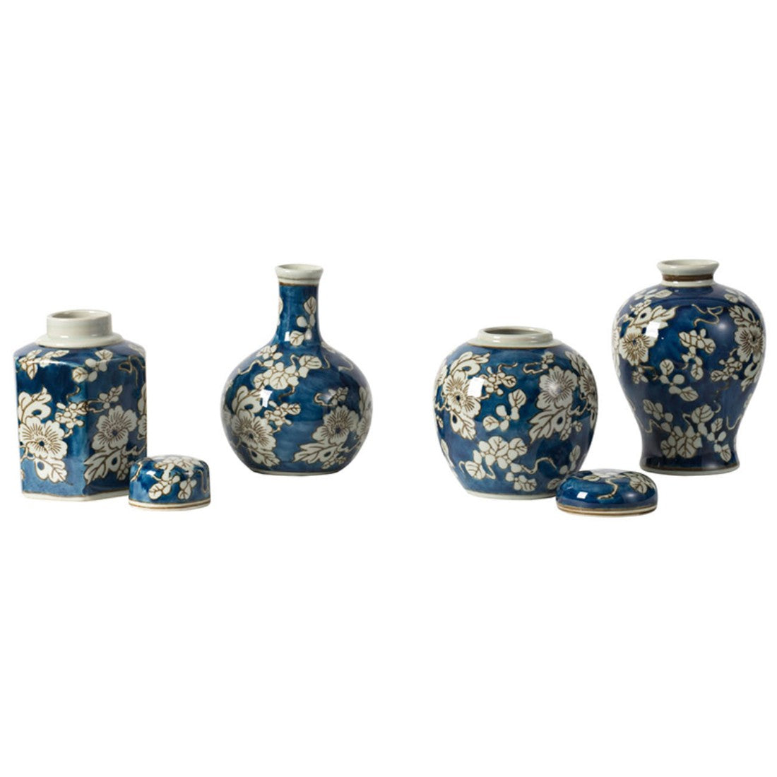 Set of 4 Blue and White Jar and Vase