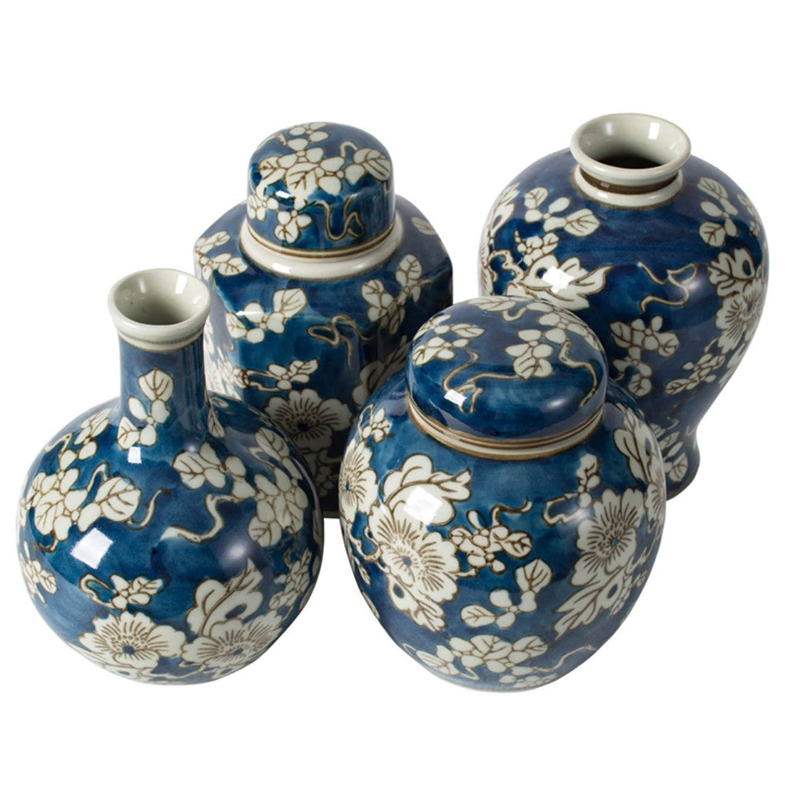 Set of 4 Blue and White Jar and Vase