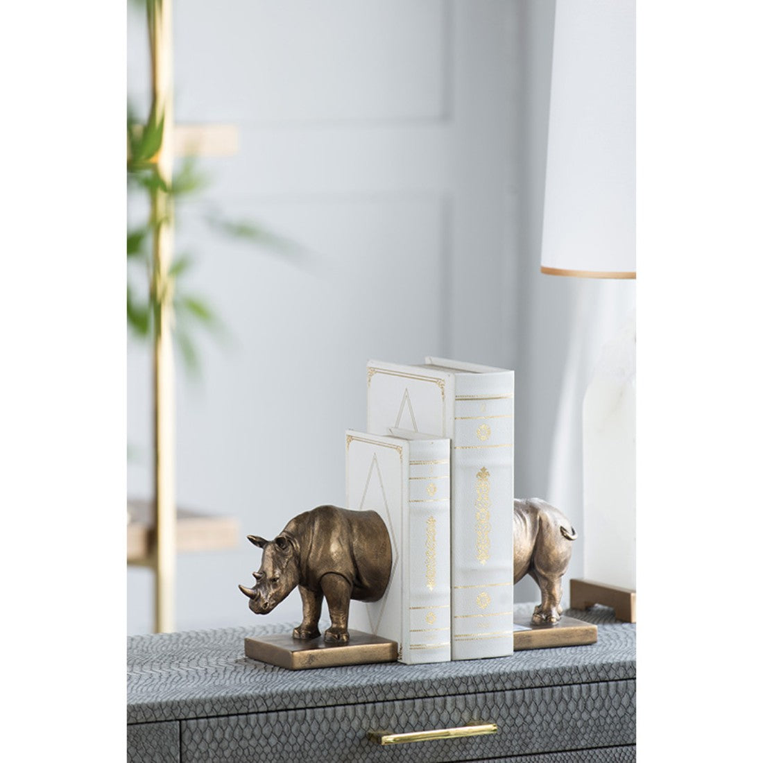 Set of 2 Gold Rhinoceros Bookends