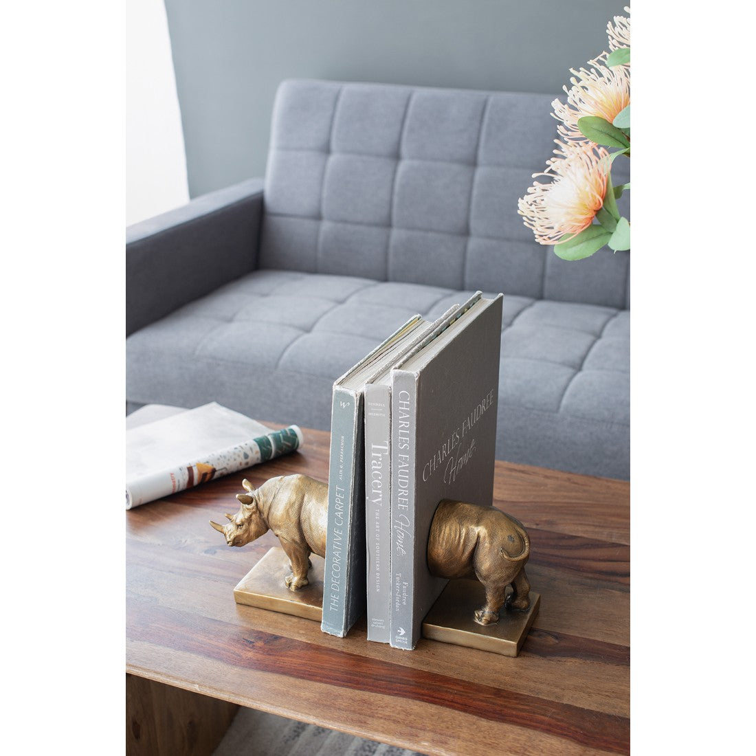 Set of 2 Gold Rhinoceros Bookends