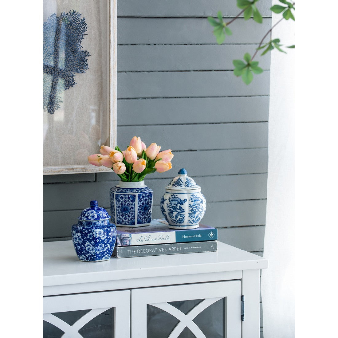 Set of 3 Leith Blue and White Decorative Jar