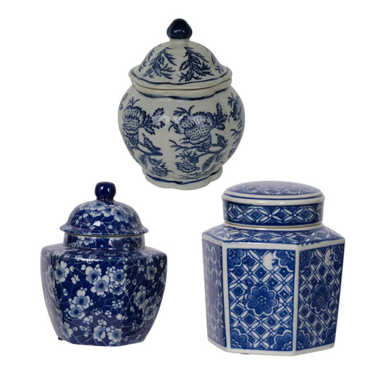 Set of 3 Leith Blue and White Decorative Jar