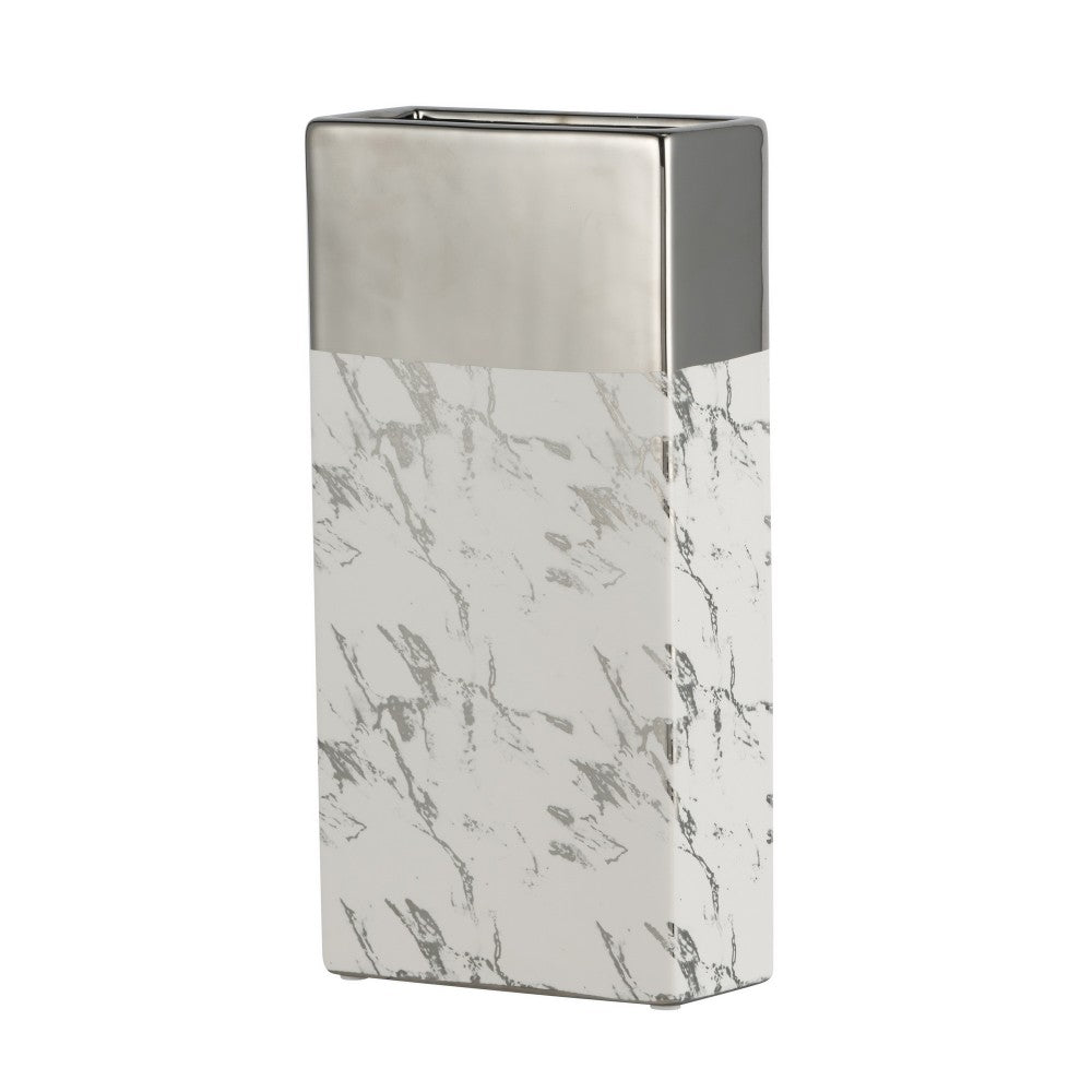 Modern Chic Silver and White Ceramic Vase, Tall