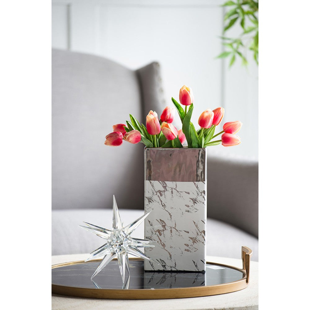 Modern Chic Silver and White Ceramic Vase, Tall