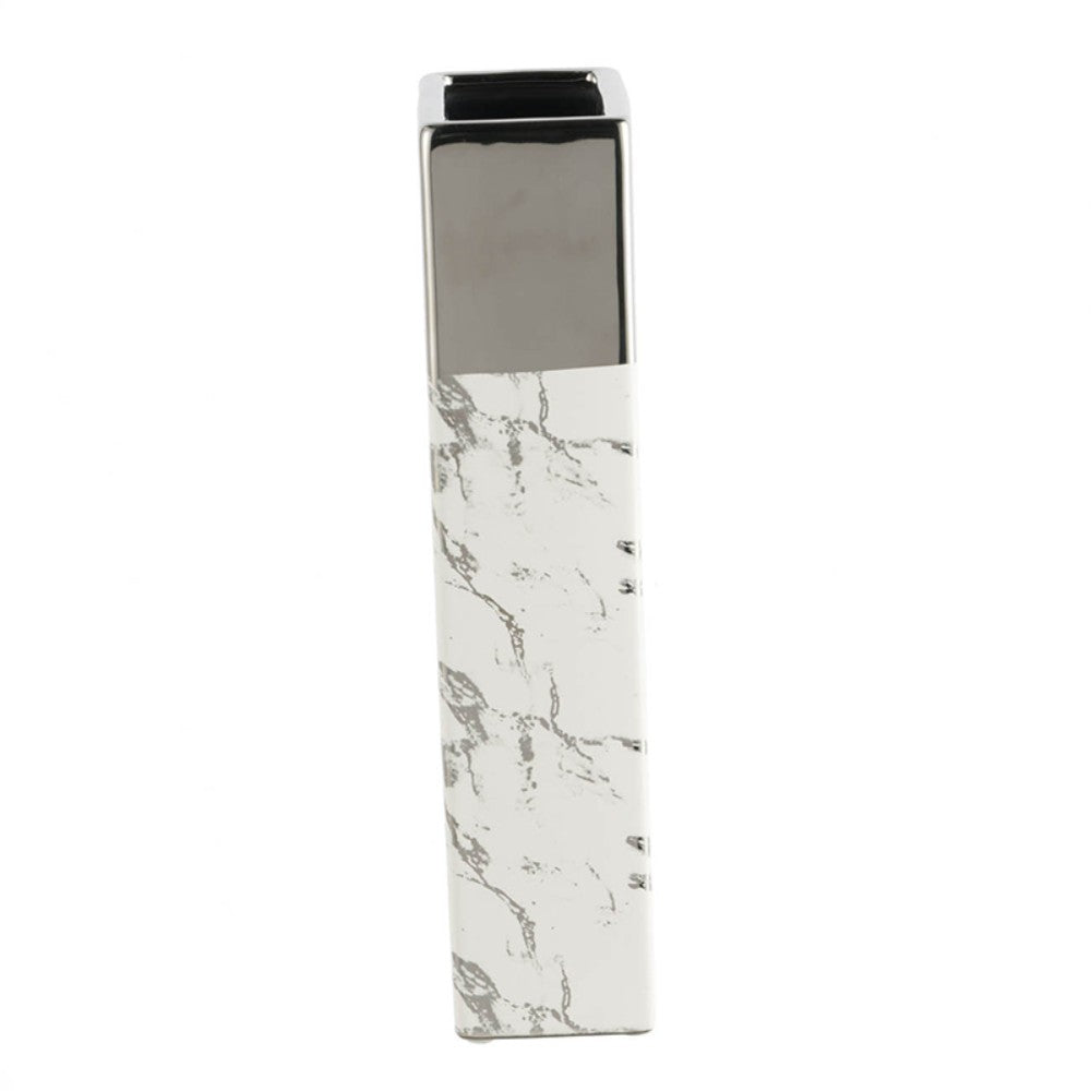 Modern Chic Silver and White Ceramic Vase, Tall