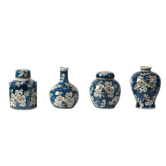 Set of 4 Blue and White Jar and Vase