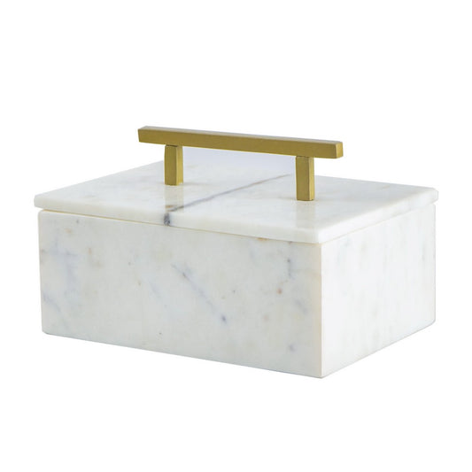 White Marble Box with Brass Handle