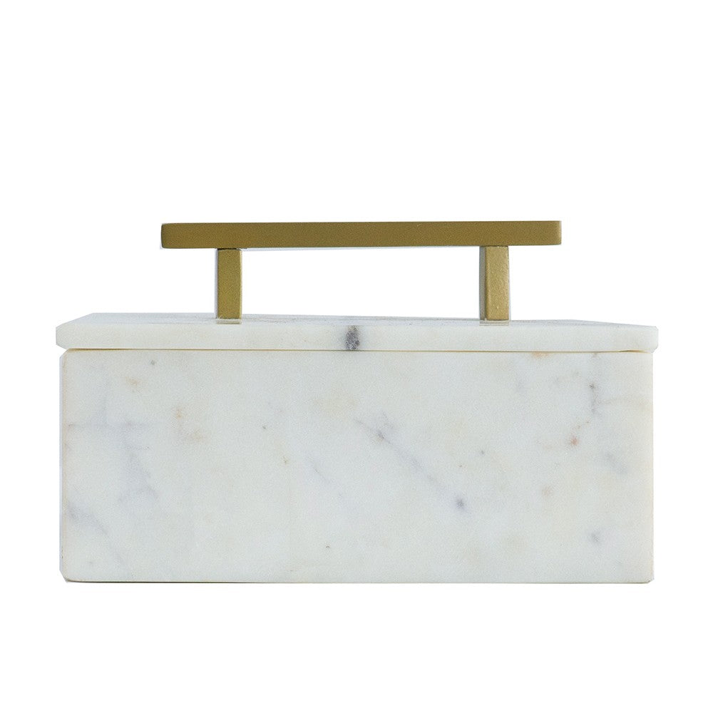 White Marble Box with Brass Handle