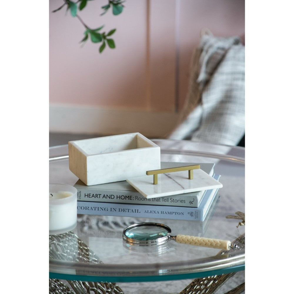 White Marble Box with Brass Handle