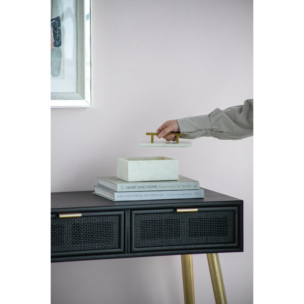 White Marble Box with Brass Handle