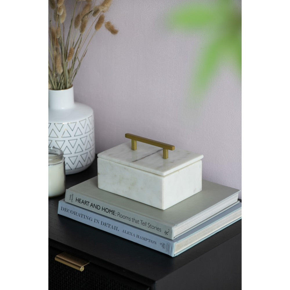 White Marble Box with Brass Handle