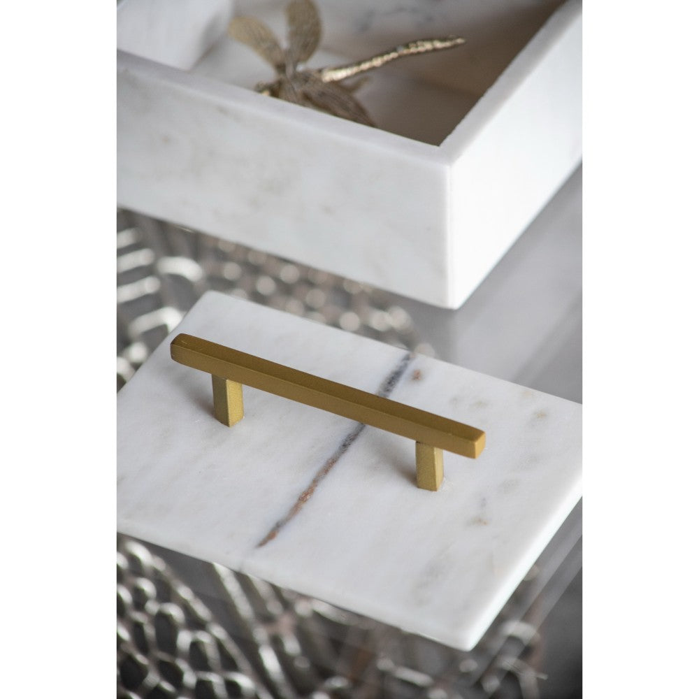 White Marble Box with Brass Handle