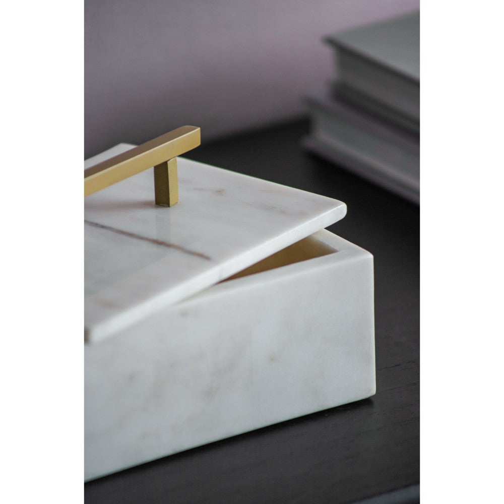 White Marble Box with Brass Handle