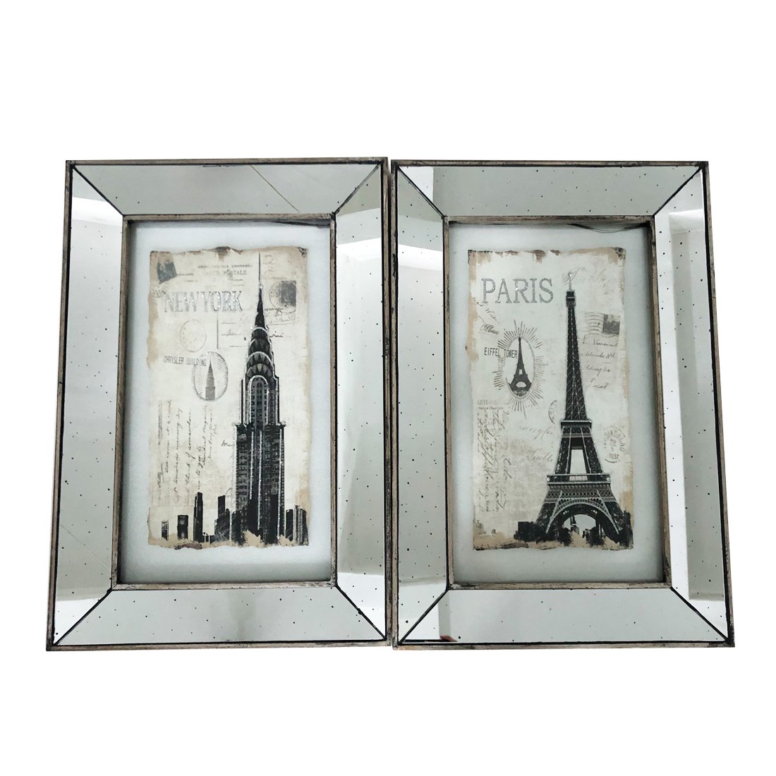 Set of 2 Mirror Wall Art Paris and New York