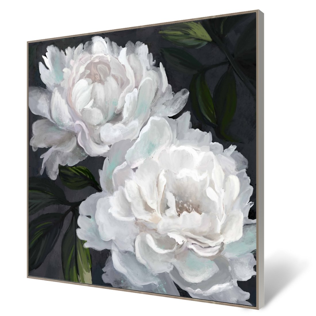 White Blooms Framed Canvas