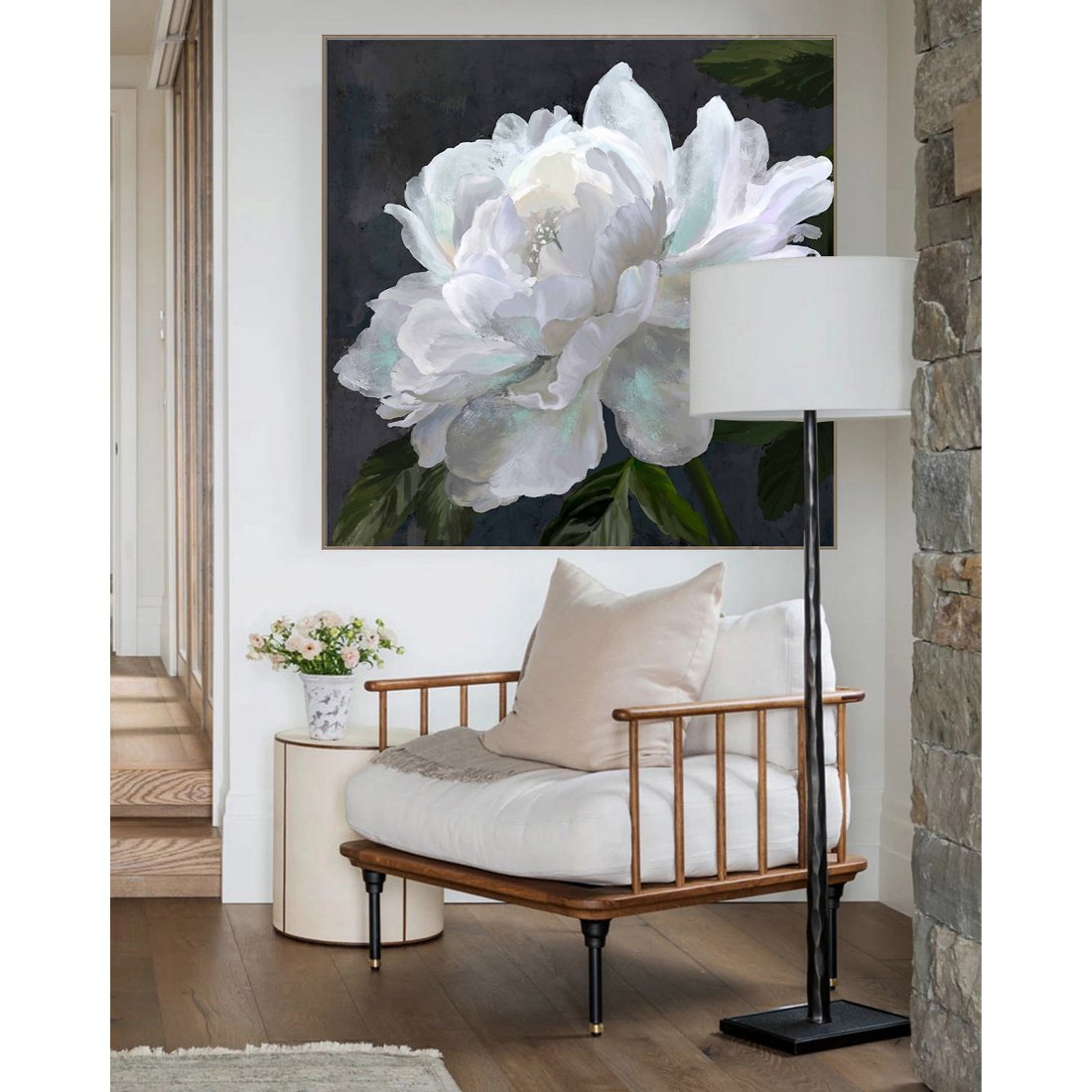 White Blooms Framed Canvas