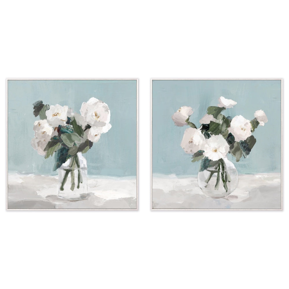 Dappled White Flowers Framed Canvas Set