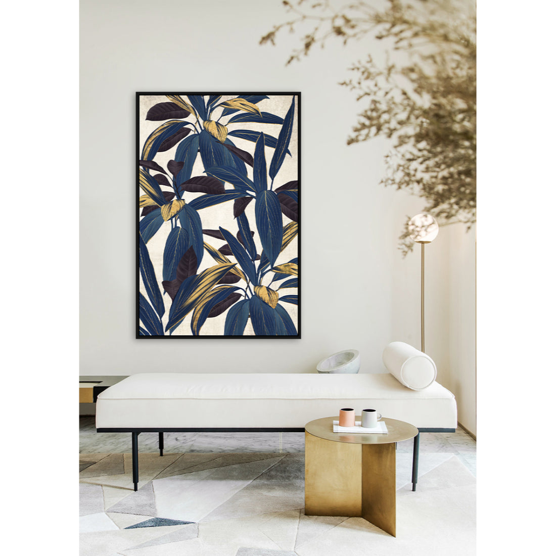 Blue Leaves Framed Canvas