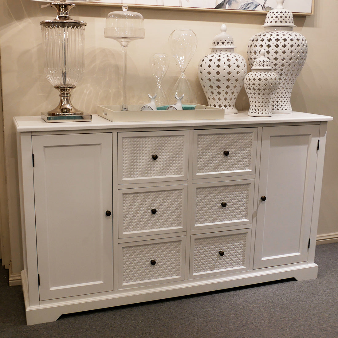 Hampton Sideboard with 2 Doors and 6 Drawers in White