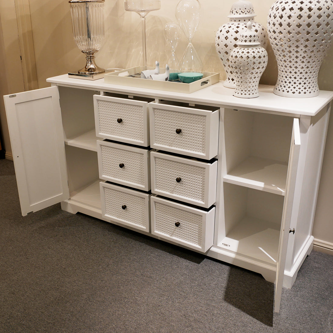 Hampton Sideboard with 2 Doors and 6 Drawers in White