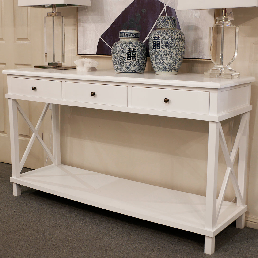 3 drawer deals white console table