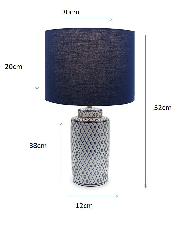 52cm Blue & White Hamptons lamp