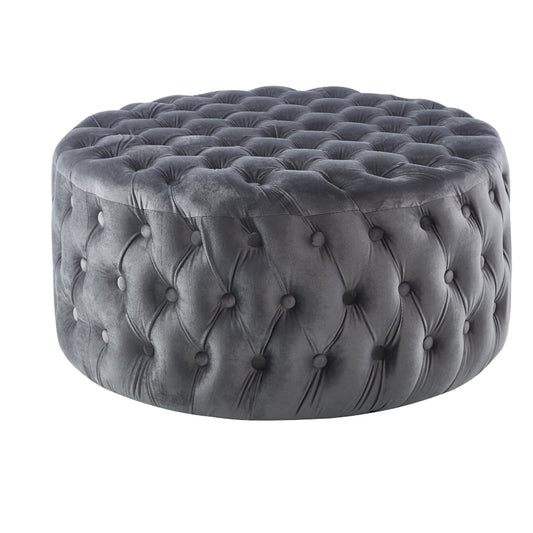 Grey Viola Velvet Round Ottoman